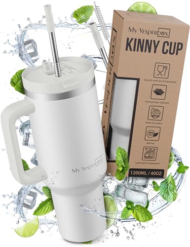 My Vesperbox Kinny Cup – Thermobecher - Trinkflasche mit Strohhalm 500, 950,1200ml – Kaffeebecher To Go – Thermosflasche Edelstahl BPA & Melamin Frei von My Vesperbox