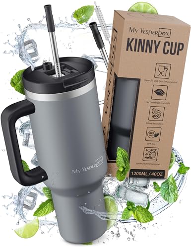 My Vesperbox Kinny Cup – Thermobecher - Trinkflasche mit Strohhalm 500, 950,1200ml – Kaffeebecher To Go – Thermosflasche Edelstahl BPA & Melamin Frei von My Vesperbox