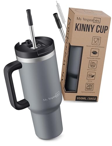 My Vesperbox Kinny Cup – Thermobecher - Trinkflasche mit Strohhalm 500, 950,1200ml – Kaffeebecher To Go – Thermosflasche Edelstahl BPA & Melamin Frei von My Vesperbox