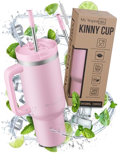 My Vesperbox Kinny Cup – Thermobecher - Trinkflasche mit Strohhalm 500, 950,1200ml – Kaffeebecher To Go – Thermosflasche Edelstahl BPA & Melamin Frei von My Vesperbox