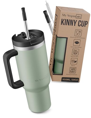 My Vesperbox Kinny Cup – Thermobecher - Trinkflasche mit Strohhalm 500, 950,1200ml – Kaffeebecher To Go – Thermosflasche Edelstahl BPA & Melamin Frei von My Vesperbox