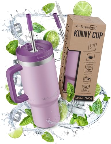 My Vesperbox Kinny Cup – Thermobecher - Trinkflasche mit Strohhalm 500, 950,1200ml – Kaffeebecher To Go – Thermosflasche Edelstahl BPA & Melamin Frei von My Vesperbox