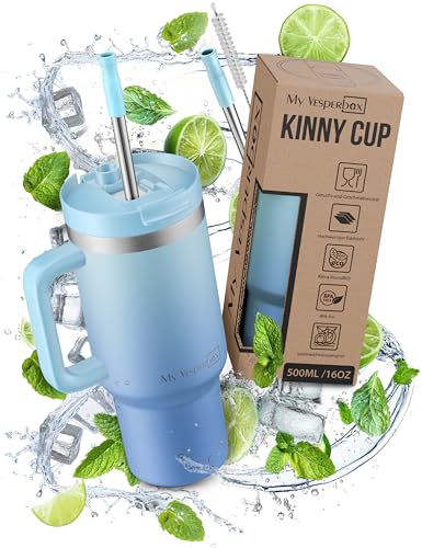 My Vesperbox Kinny Cup – Thermobecher - Trinkflasche mit Strohhalm 500, 950,1200ml – Kaffeebecher To Go – Thermosflasche Edelstahl BPA & Melamin Frei von My Vesperbox