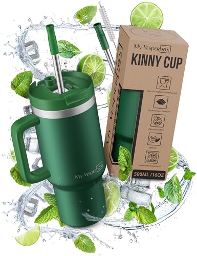 My Vesperbox Kinny Cup – Thermobecher - Trinkflasche mit Strohhalm 500, 950,1200ml – Kaffeebecher To Go – Thermosflasche Edelstahl BPA & Melamin Frei von My Vesperbox