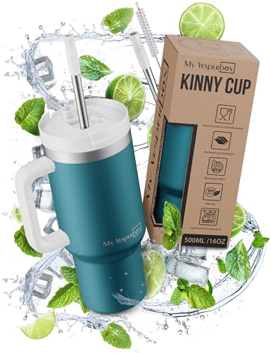 My Vesperbox Kinny Cup – Thermobecher - Trinkflasche mit Strohhalm 500, 950,1200ml – Kaffeebecher To Go – Thermosflasche Edelstahl BPA & Melamin Frei von My Vesperbox