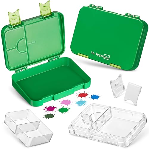 My Vesperbox – Len - Bento Box Kinder - Lunchbox mit 4+2 Fächern - extrem robust – Brotdose – Brotbox ideal für Kindergarten und Schule… (Grün) von My Vesperbox