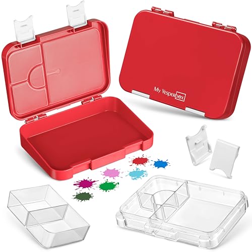 My Vesperbox – Len - Bento Box Kinder - Lunchbox mit 4+2 Fächern - extrem robust – Brotdose – Brotbox ideal für Kindergarten und Schule… (Rot-Weiß) von My Vesperbox