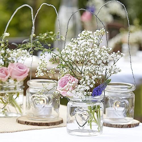 Teelicht-Gläser/Mini Blumen-Vasen aus Glas - inklusive Hängevorrichtung - Hochzeits-Deko/Tisch-Dekoration Vintage Hochzeit Geburtstag Blumen-Vasen/Teelicht-Gläser/Kerzen-Ständer (4 Gläser) von My Weddingshop