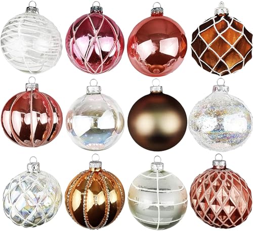 12er Set Luxus Weihnachtskugeln Echtglas Glaskugeln Weihnachten weihnachtsdeko Christbaumkugeln Set C 8 cm rosa von My-goodbuy24