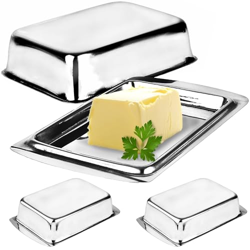 2 x Butterdose - Große Butterglocke aus Edelstahl - Butterschale mit Deckel - Butterbehälter 16 x 10 x 43 cm - Rostfrei - Frühstücksbegleiter von My-goodbuy24