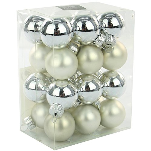 24 Weihnachtskugeln Glas 25 mm Glaskugeln Christbaumkugeln Weihnachten Kugeln Farbe : Silber (matt + glänzend) von My-goodbuy24