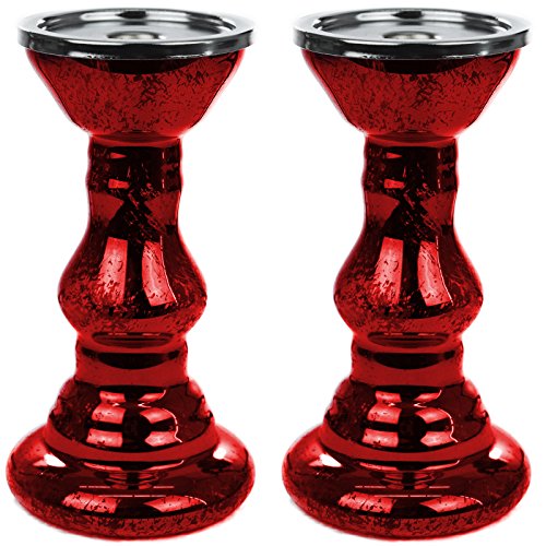 2er Set Hochwertiger Kerzenständer in rot aus Glas für Stabkerzen und Stumpenkerzen Deko Tischdeko - 21 x 11,5 x 11,5 cm von My-goodbuy24