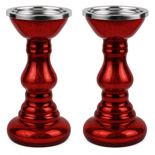 2er Set Hochwertiger Kerzenständer in rot aus Glas für Stabkerzen und Stumpenkerzen Deko Tischdeko - 21 x 11,5 x 11,5 cm von My-goodbuy24