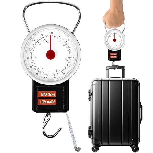 Analog Manuelle Gepäckwaage Kofferwaage Federwaage, Hängende Kofferwaage ohne Batterie Angelwaage - 1m Maßband - Hängewaage bis 32kg Flugzeug-Gadgets von My-goodbuy24