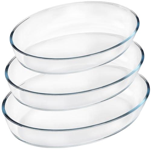 Auflaufform aus hitzebeständigem Borosilikatglas - 3-teilges Set - oval Glas - Laufform-Set 1,6L / 2,4L / 3L - Glasauflaufform Backofen Glasschale für Lasagne - Ofenfest von My-goodbuy24