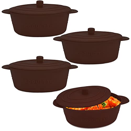 Backofen Dampfgarer / Auflaufform aus Silikon - 4er Set Braun - mit Deckel für die Zubereitung von Gemüse, Fisch, Fleisch oder Dessert - Spülmaschinengeeignet und Hitzefest von -40°C bis 200°C von My-goodbuy24