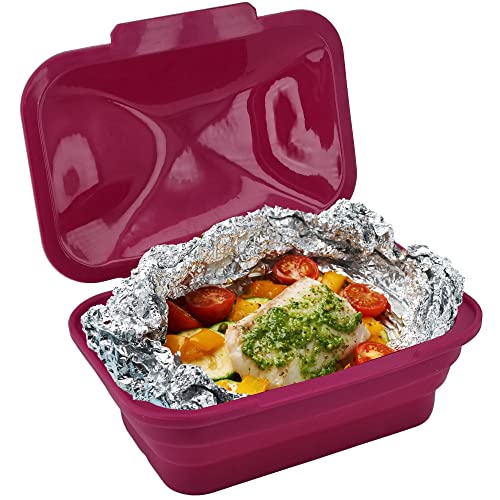 Backofen Mikrowellen Dampfgarer / Auflaufform , Faltbarer Schale - Silikon - mit Deckel für die Zubereitung von Gemüse, Fisch oder Fleisch - Spülmaschinengeeignet und Hitzefest bis 220°C (Lila) von My-goodbuy24