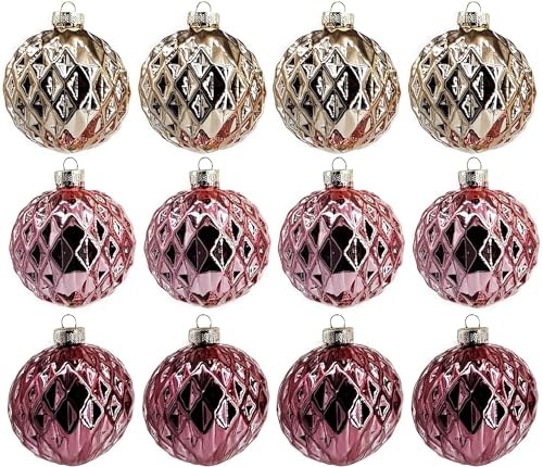 Deluxe Weihnachtskugeln 12-teiliges Set Echtglas Glaskugeln Weihnachten Weihnachtsdeko Tannenbaumkugeln Glas Christbaumkugeln Set 8 cm K117 von My-goodbuy24