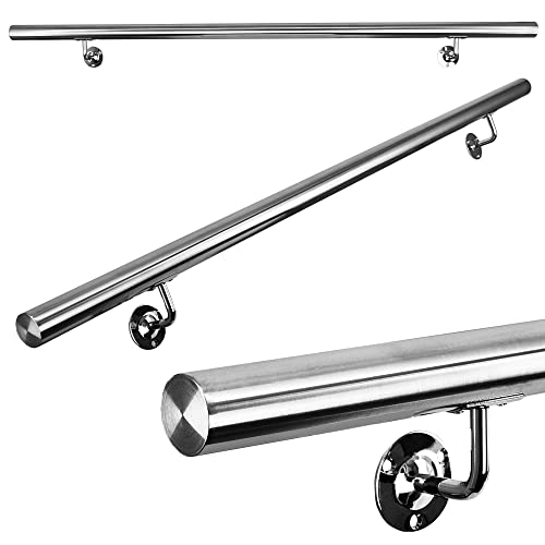 Edelstahl Wand Treppe Handlauf 150cm Geländer Wandhandlauf, rundes Treppengeländer, innen & außen, Ø 45 mm - vormontiert mit Halterung - rostfrei von My-goodbuy24