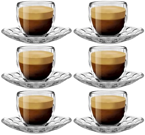 Espressotassen Set mit Untertassen - 6 teiliges Tassen Set aus Glas/Kunststoff - 110ml Füllmenge - Mokka Cups Tassenset Espresso Mokkatassen von My-goodbuy24