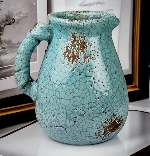 Hochwertiger Krug hellblau glasiert im Used Look Keramik jedes EIN Unikat Rost Dekovase Bodenvase Vase Dekoration Tischvase 23,5 x 22 x 17 cm von My-goodbuy24