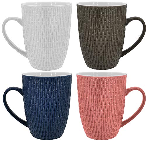 Kaffeetassen Set | 4 Tassen | 350ml | Keramik | Strukturdesign | in den Farben blau, weiß, braun, rosa - Ideal für Ihr liebsten morgendlichen Kaffeegenuß (4 Stück) von My-goodbuy24