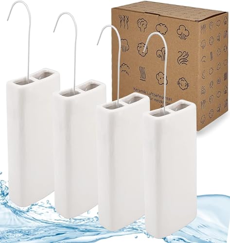 Luftbefeuchter für Heizung 4 Set inkl. Haken - Keramik Wasserverdunster 400ml - weiß - Wasserverdunster Verdampfer Verdunster Heizkörper Luftreiniger - Neutral von My-goodbuy24