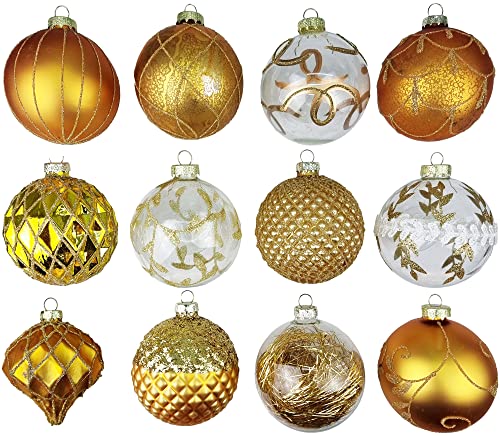 Luxus Weihnachtskugeln (12-teiliges Set) Echtglas Glaskugeln Weihnachten Weihnachtsdeko Christbaumkugeln Set 8 cm - Gold von My-goodbuy24