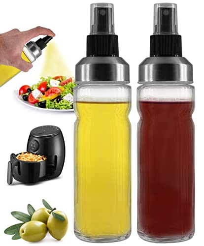 My-goodbuy24 Essig & Ölsprüher Sprühflasche 2er Pack Set - je 150ml - Öl Flasche Lebensmittelecht Edelstahl Ölspray zum Kochen Ölspender aus Glas - Spray Kalorienarm für Heißluftfritteuse von My-goodbuy24