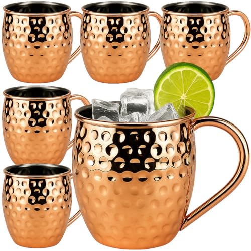 My-goodbuy24 Moscow-Mule-Becher [500ml] – Gehämmerte Edelstahltasse – handgefertigt - Set [6 Stück] – Kupferbecher für Cocktail Gekühlte Getränk - Cocktail Bar Mule-Becher von My-goodbuy24