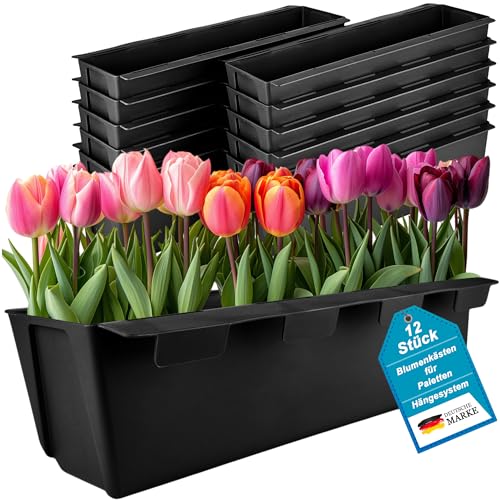 My-goodbuy24 Pflanzkasten für Paletten - 12er Set Einsatz Kunststoff - Blumenkästen Einsatz für Europlatten Deko Garten Pflanzschale Stecksystem von My-goodbuy24