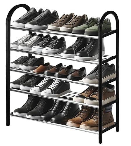 My-goodbuy24 Schuhregal mit 5 Ebenen, Schuhregal aus Metall & Kunststoff für 20 Paar Schuhe, für Wohnzimmer, Eingang, Flur und Garderobe, 77 x 20 x 49,5 cm Schuhständer schwarz Chrom von My-goodbuy24