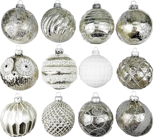 Premium Weihnachtskugeln 12-teiliges Set Echtglas Glaskugeln Weihnachten Weihnachtsdeko Tannenbaumkugeln Glas Christbaumkugeln Weihnachtsbaum (B 8) von My-goodbuy24