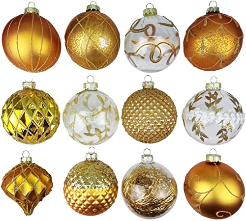 Premium Weihnachtskugeln 12-teiliges Set Echtglas Glaskugeln Weihnachten Weihnachtsdeko Tannenbaumkugeln Glas Christbaumkugeln Weihnachtsbaum (D 8) von My-goodbuy24