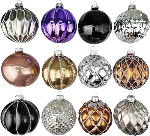 Premium Weihnachtskugeln 12-teiliges Set Echtglas Glaskugeln Weihnachten Weihnachtsdeko Tannenbaumkugeln Glas Christbaumkugeln Weihnachtsbaum (G 8) von My-goodbuy24