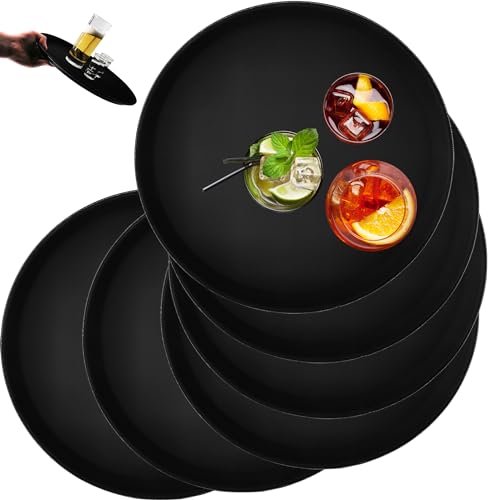 Serviertablett Gastronomie Kellnertablett - 24 Stück - Antirutsch Gastronomiequalität Gläser rutschfest Gastrotablett - Gläsertablett - rund schwarz Ø 35,5cm von My-goodbuy24