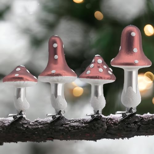 Weihnachtsdeko Weihnachtskugeln 4er Set Pilze Figuren aus Echtglas Glaskugeln Weihnachten Tannenbaumkugeln Glas Christbaumkugeln Deko - rosa von My-goodbuy24