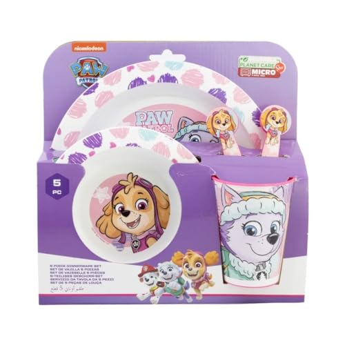 My sweety pop - Kindergeschirr Set - Lunchset - 5-teiliges Set - Teller - Schüssel - Glas - Gabel - Löffel - Paw Patrol - Mädchen - Paw Patrol von My sweety pop