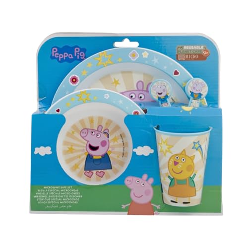 My sweety pop - Kindergeschirr Set - Lunchset - 5-teiliges Set - Teller - Schüssel - Glas - Gabel - Löffel - Peppa Pig - Unisex von My sweety pop