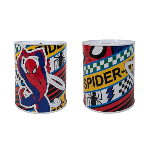 My sweety pop Spardose Spiderman Metall rot und blau - Schule - Münzaufbewahrung - 12 cm - Geschenkidee von My sweety pop