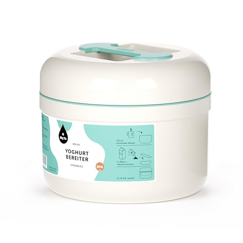 My.Yo® Joghurtbereiter ohne Strom – Farbe Mint – inkl. 2X Bio-Joghurtferment – BPA-freier Innenbehälter, spülmaschinengeeignet – für 1 L frischen Joghurt zuhause von My.Yo