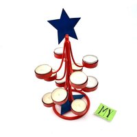 Americana Vintage Metall 12 Teelicht Kerzenhalter Baum Mit Blauem Stern Topper Und Basis Rustikal Dekor My40Yearcollection von My40YearCollection