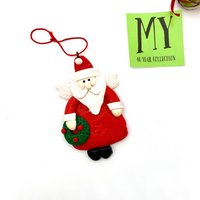 Entzückende Vintage Handgemachte Ton-Teig-Weihnachtsmann Mit Kranz-Weihnachtsbaum-Verzierung-Urlaubsdekor-Geschenkidee My40Yearcollection von My40YearCollection