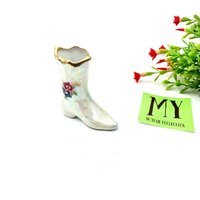 Vintage Fp Zajecar Mini Porzellan Irisierende Zahnstocher Halter Vase Boot Blumenmotiv Goldleiste My40Yearcollection von My40YearCollection