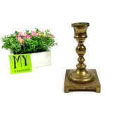 Vintage Mid Century Messing Kerzenleuchter Viereckiger Sockel Patina-Dekor von My40YearCollection