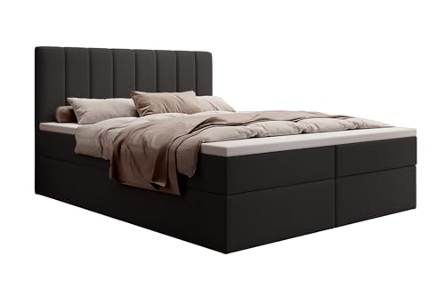 MyBed Allen Boxspringbett Modernes Polsterbett mit Kopfteil und Bettkasten 140x200 7-Zonen Taschenmatratze H2 und Topper Schwarz Jasmine 100 Schlafzimmer von MyBed