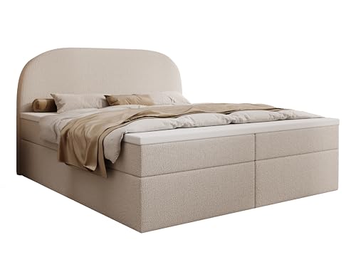 MyBed Boxspringbett Zen Polsterbett Doppelbett mit Kopfteil und Bettkasten 140x200 Bonnell Matratze H2 und Topper Cremig Abriamo Bettgestell Schlafzimmer von MyBed