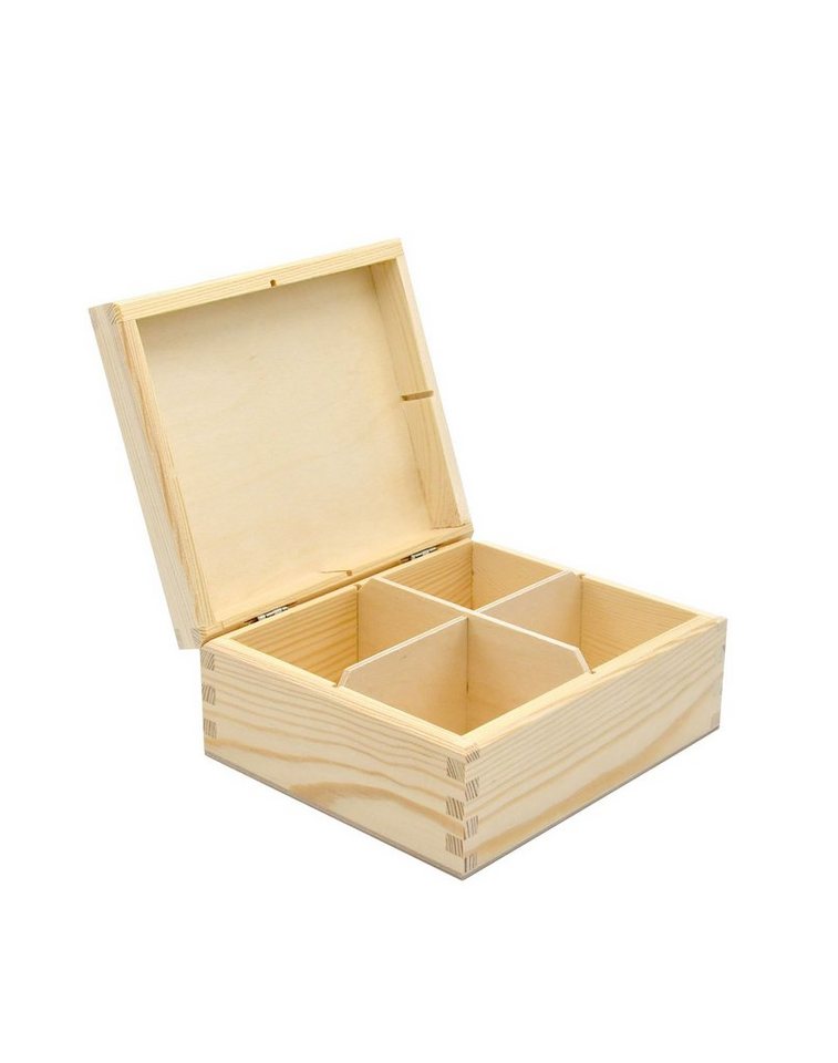 MyBer® Teebox Teebox Teebeutelbox 4 Fächer aus Holz Aufbewahrung von Teebeuteln, Gewürzen, Kaffeepads PM_PH304, Fichtenholz von MyBer®