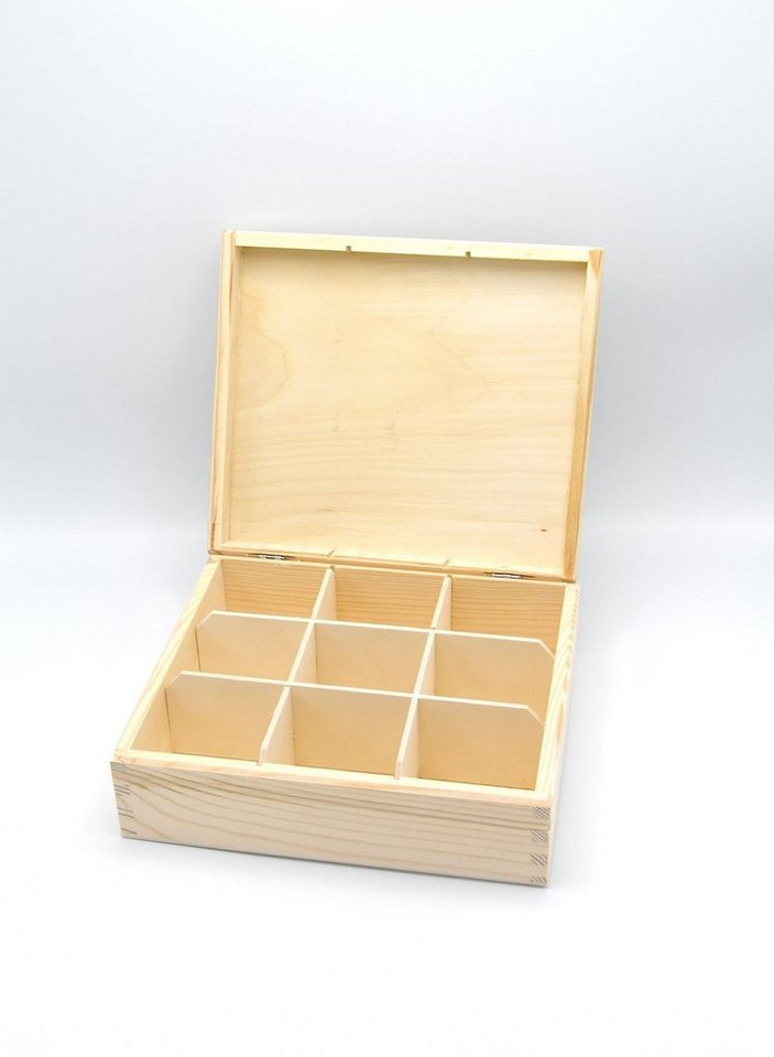 MyBer® Teebox Teebox Teekiste mit 9 Fächern, Küchenbox, Vorratsbox, Aufbewahrungsbox, Holz, (1-tlg), Holzkiste, Fächer sind herausnehmbar von MyBer®