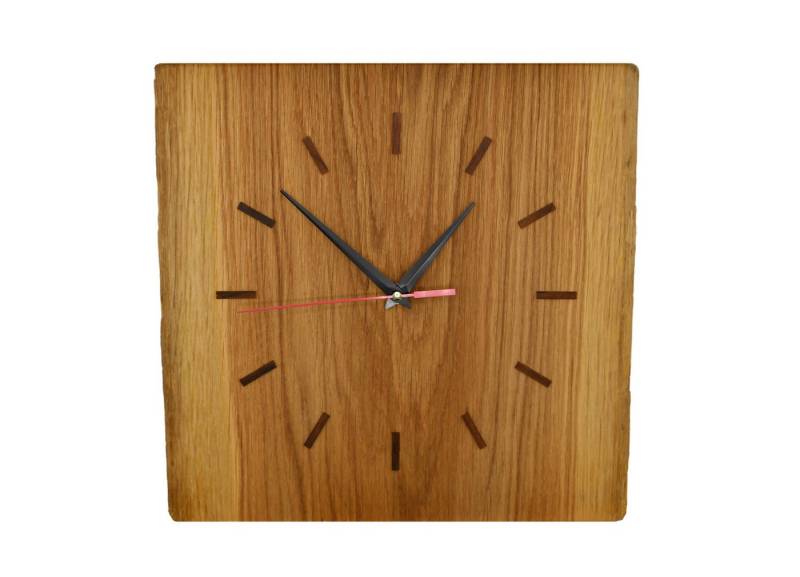 MyBer® Wanduhr Uhr aus Holz Holzuhr aus Massivholz Eiche braun jedes Stück ein Unikat (Massiveiche, lautlos, ohne Tickgeräusche ca.30x30 cm PMZ1) von MyBer®